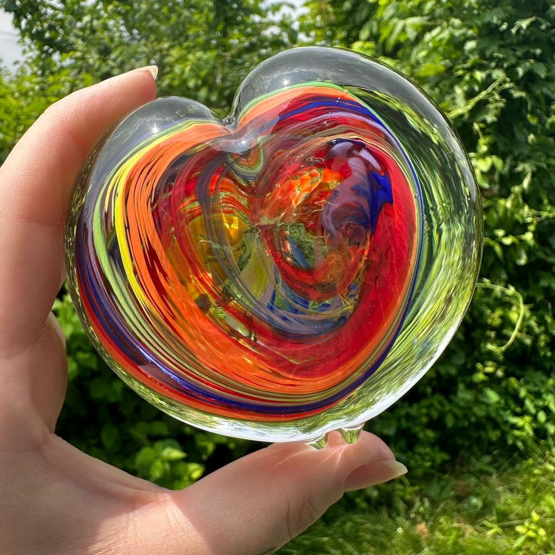 Custom Made Rainbow Heart Paperweights Terrapin Glassblowing Studio